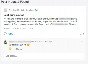 screenshot of my post to Nextdoor